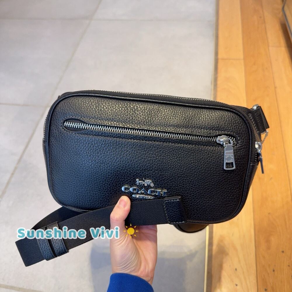 NWT Coach Elias Belt Bag Leather CJ507 Black/ Silver - Picture 5 of 7